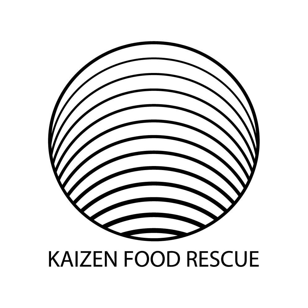 Black and white Kaizen Food Rescue logo: circle with curved lines, text at the bottom.