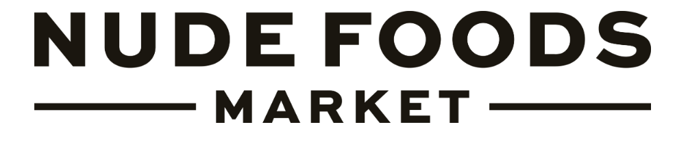 Nude Foods Market logo in black text, with