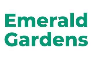 Emerald Gardens logo in green text on a white background.