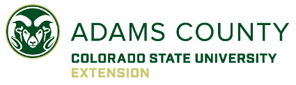 Adams County Colorado State University Extension logo with a ram head in a circle.
