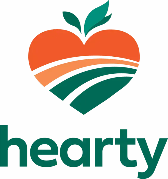Logo: Orange heart with green and orange lines and leaves. The word