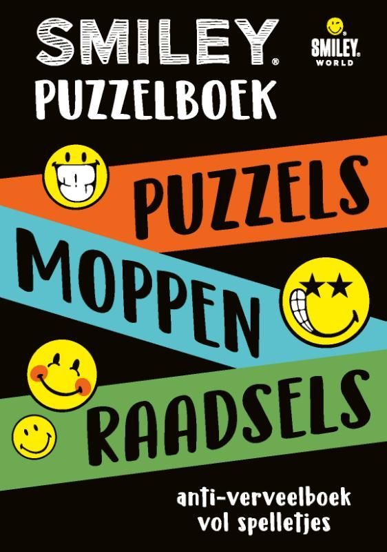 Puzzelboekomslag met smiley en tekst: 