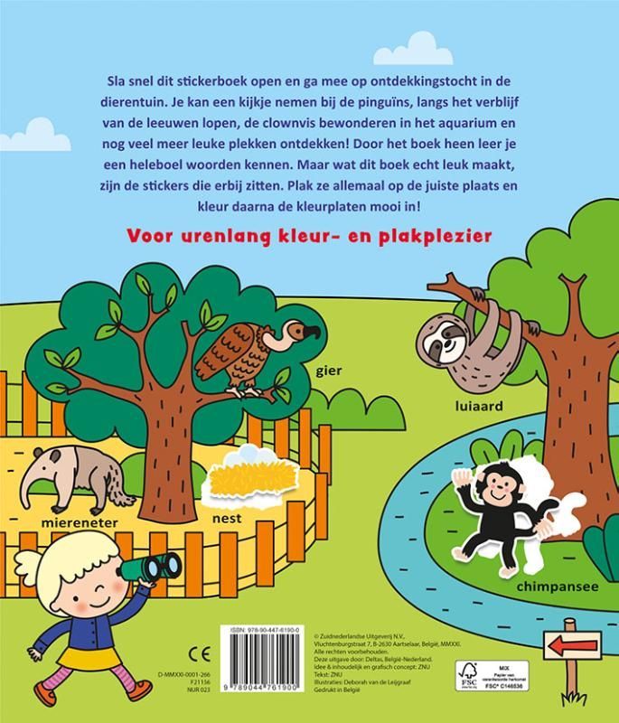 Kleur- en stickerboek met woordjes - in de dierentuin