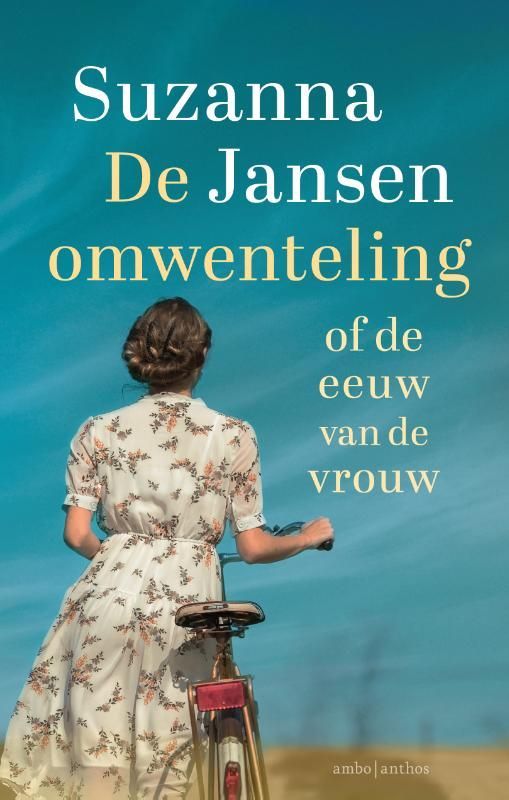 Book cover: Woman with bicycle, text 