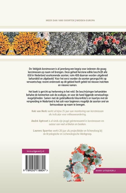 Boekcover met een close-up van een geelgroen korstmos op een witte achtergrond, getiteld 