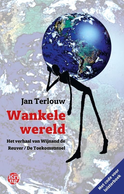 Boekcover: een donkere figuur die de aarde op zijn schouders draagt; titel 