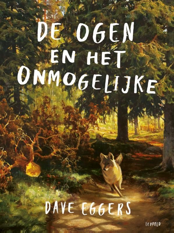 Book cover with a running wolf in a forest, title 