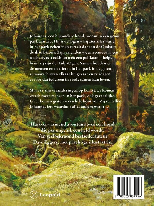 Book cover with a running wolf in a forest, title 