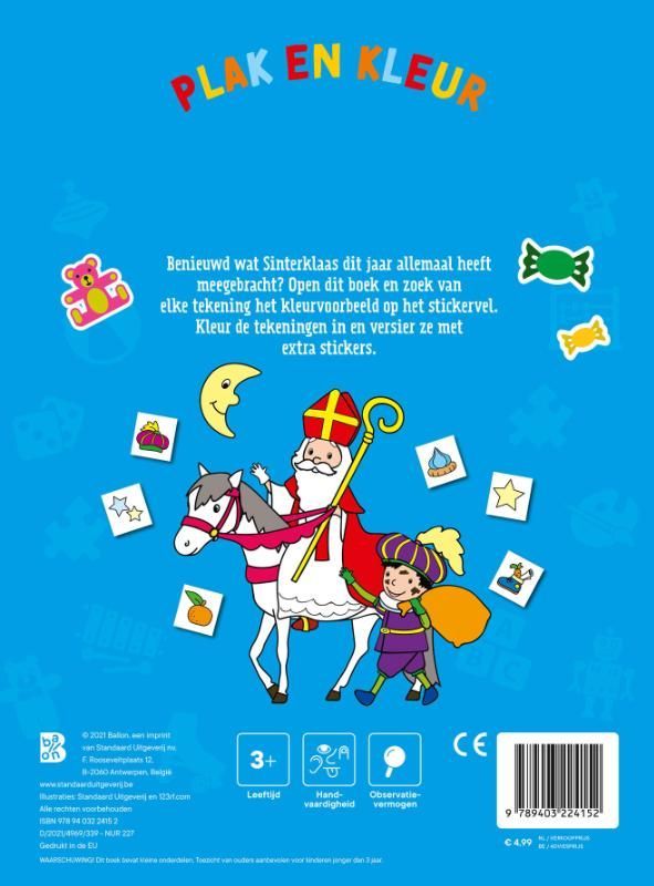 Boekcover: Illustratie van Sinterklaas met stickers, tekst 