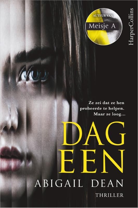 Boekcover: Vrouwengezicht verticaal doorsneden; titel 