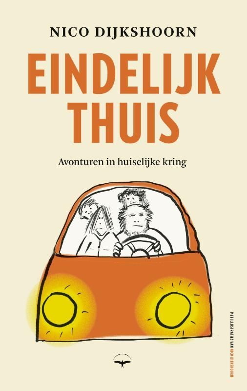 Book cover: orange car with family inside, title 