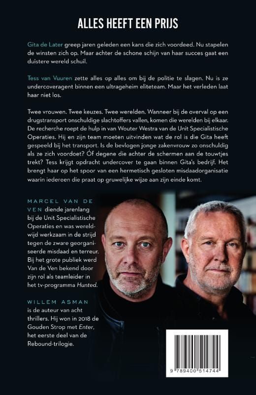 Boekcover: Twee figuren staan ​​met hun rug naar elkaar toe. Titel 