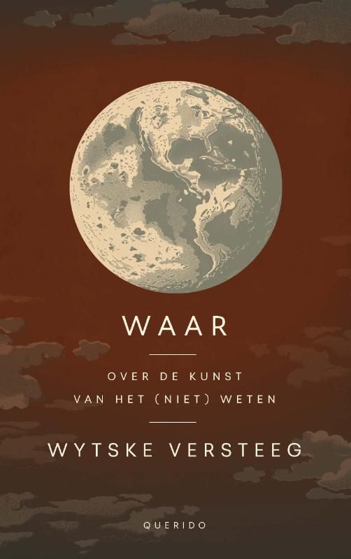 Boekcover met een illustratie van een volle maan tegen een roestbruine achtergrond. Nederlandse titel: 