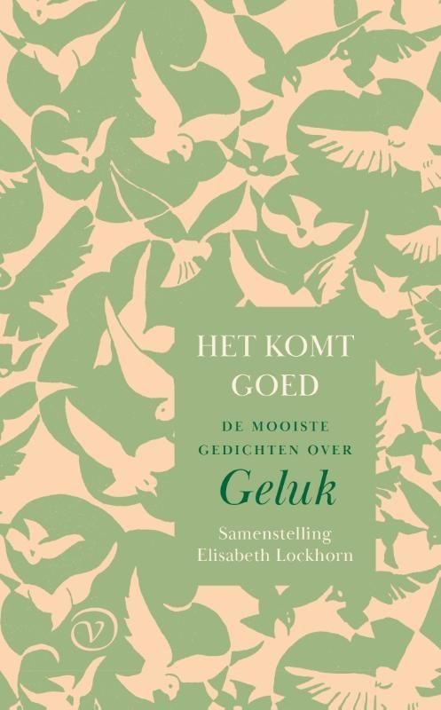 Boekcover: Groen en perzik, met vogels en tekst in het Nederlands, titel 