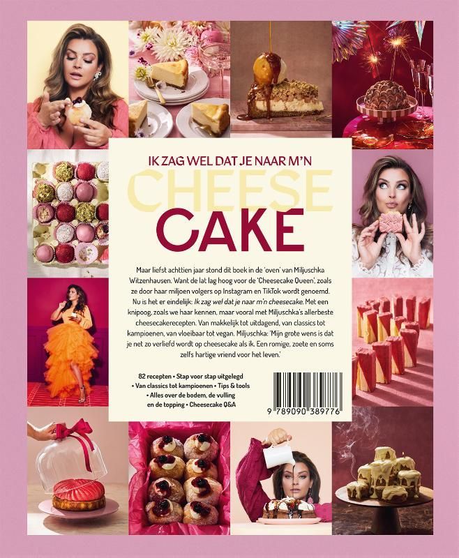 Boekcover met een vrouw die over een cheesecake heen kijkt. Tekst: 