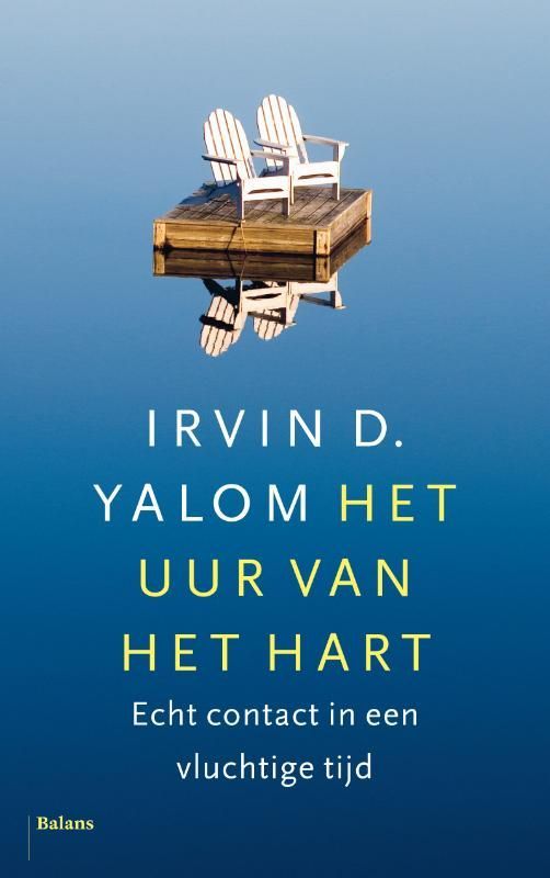 Book cover: White chairs on a dock reflected in blue water. Title: 