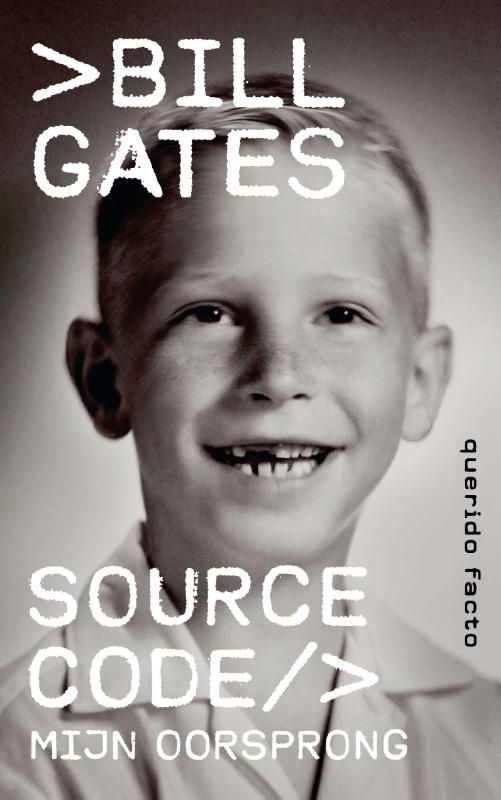 Boekcover met een jeugdfoto van Bill Gates, titel 