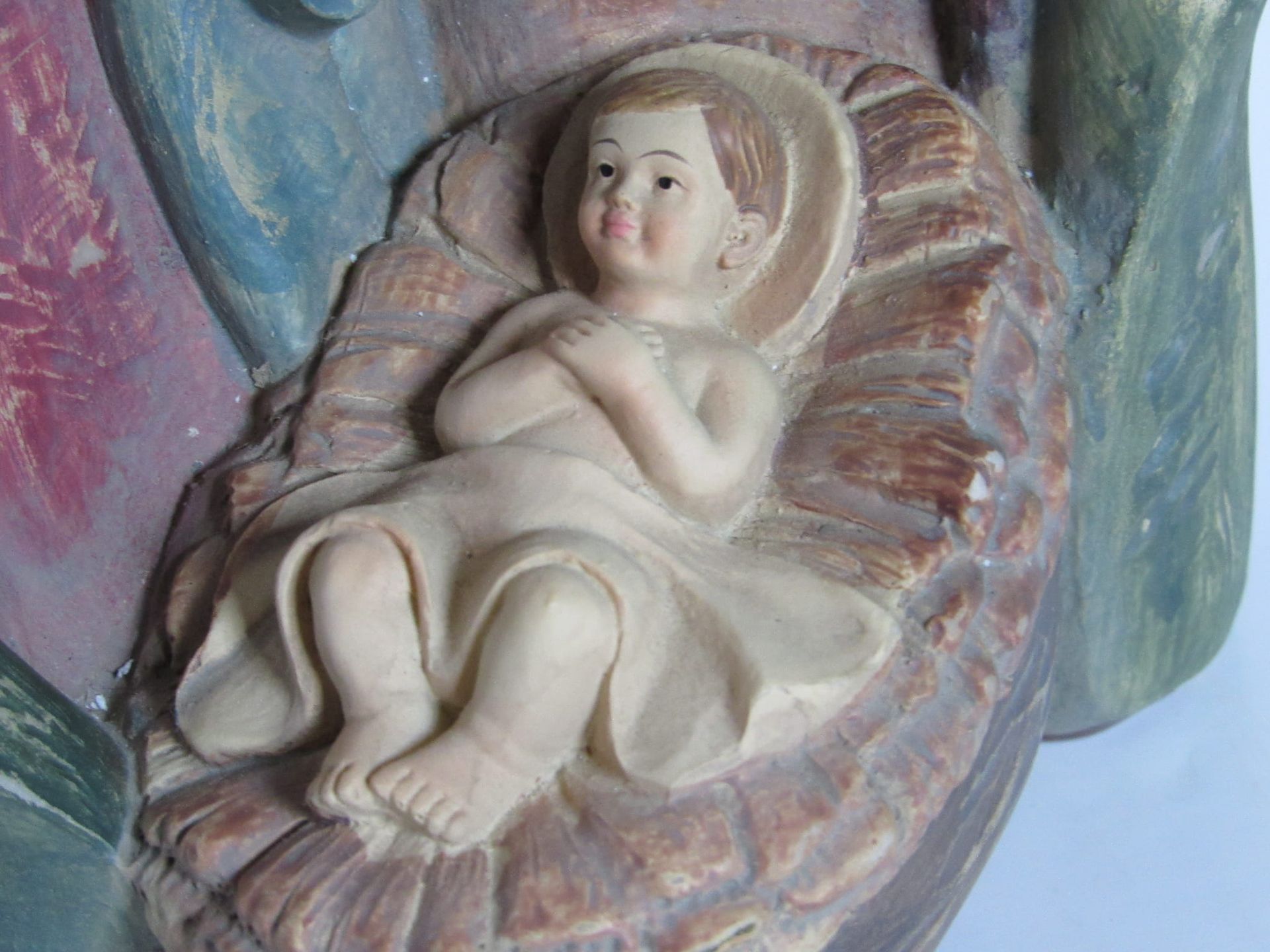 Kerstbeeld; Jozeph, Maria met kindje Jezus in kribbe