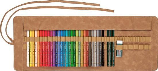 Faber-Castell kleurpotlodenset in een groene doos. Bevat 36 potloden, een gum en een puntenslijper.