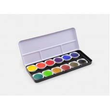 Doos met aquarelverf, witte doos met donkerblauwe onderkant, met het opschrift 