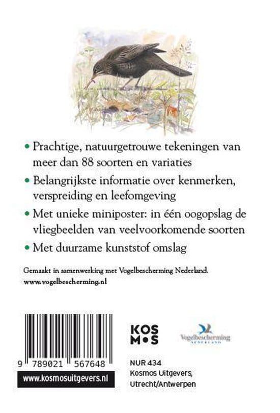 Omslag van een vogelgids. Drie koolmezen bij een stenen vogelhuisje. Tekst: Compactgids Tuinvogels, plus een miniposter.