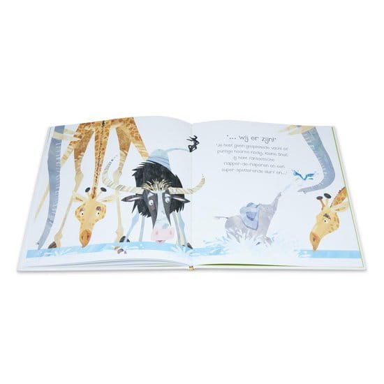 Boekomslag met een giraffe en een olifant. De giraffe kijkt neer op de olifant met zijn slurf omhoog. Tekst: 