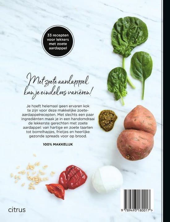 Omslag van het kookboek: Gebakken zoete aardappelfrietjes met een geroosterde ui en de tekst 