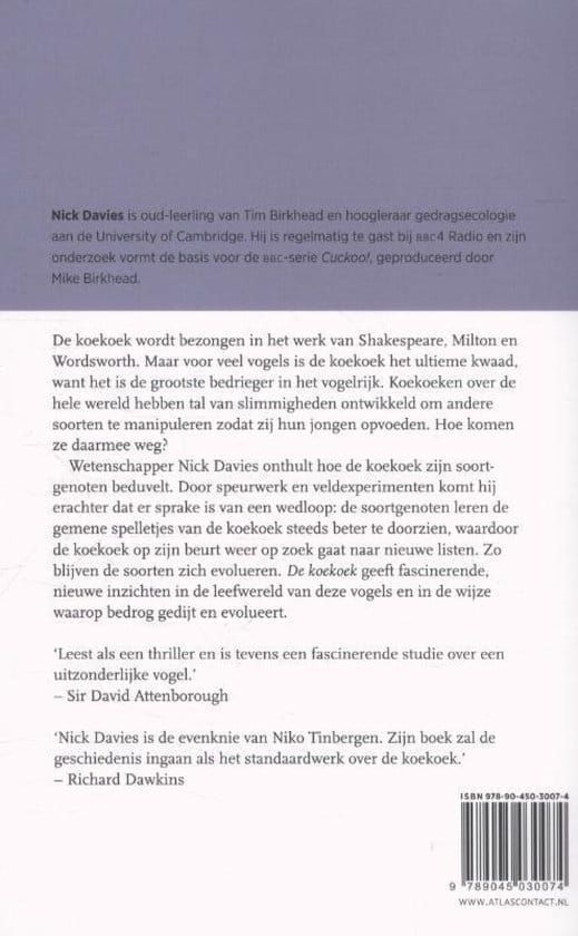 Boekcover: Koekoekskuiken dat door een kleinere vogel wordt gevoerd. Titel 