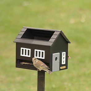 Vogelvoederhuis met bad zwart