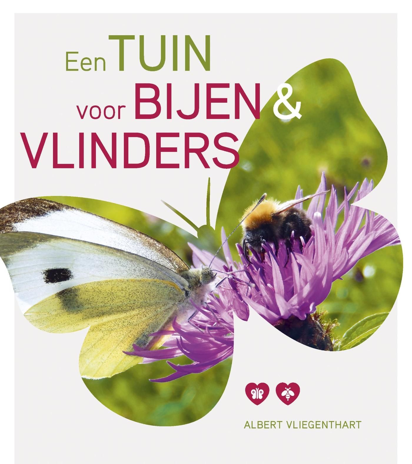 Boekomslag met een vlinder en een bij op een bloem, titel 