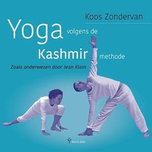 Book cover: Yoga poses, blue background, text 