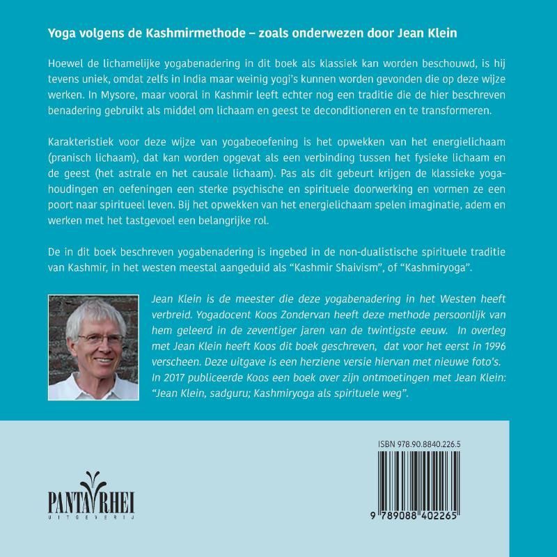 Book cover: Yoga poses, blue background, text 