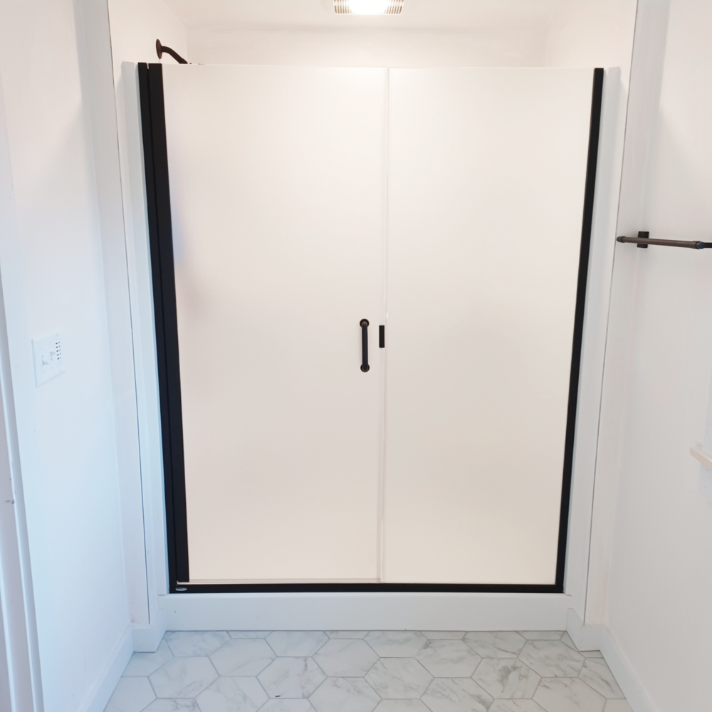 Fusion Door and Panel Configuration with Silk glass and Matte Black Hardware