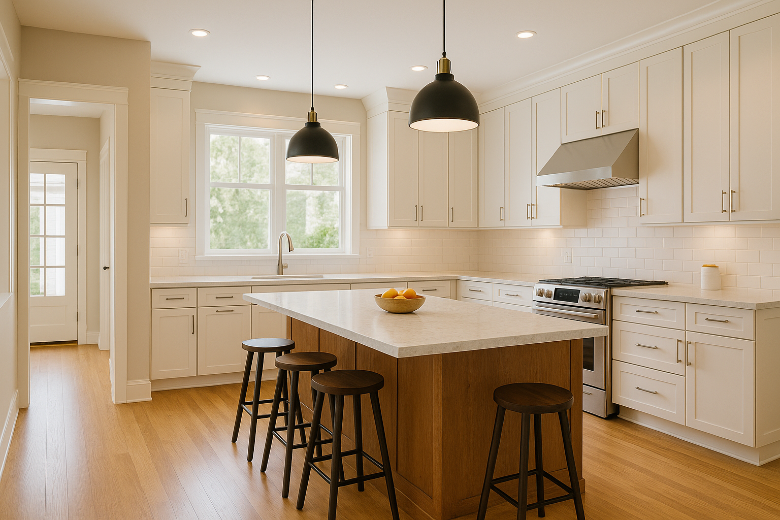 Custom white kitchen remodeling with large island in Ogden, Utah