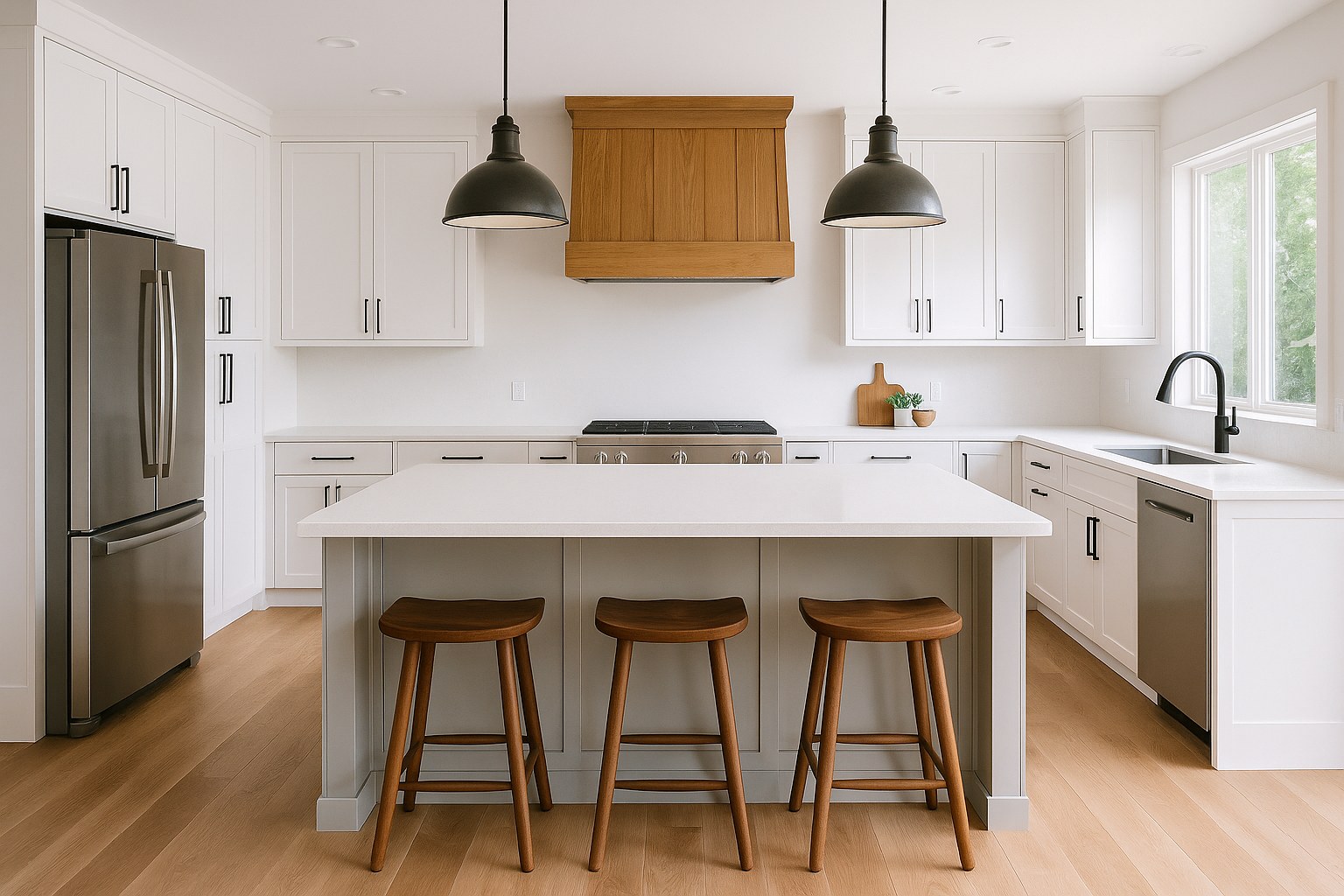 Modern white kitchen remodeling with custom island in Ogden, Utah
