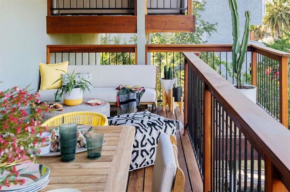 Custom residential balcony with outdoor seating and modern railing in Ogden Utah
