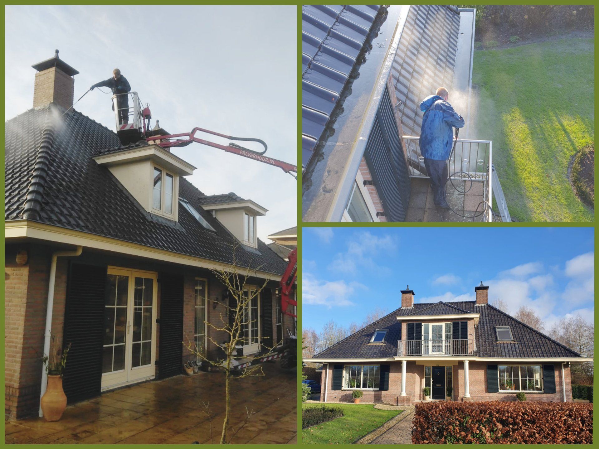 daken reinigen; dakpannen reinigen; hogedruk reiniging; hoge druk reiniging; schoonmaakbedrijf; buitenkant huis poetsen