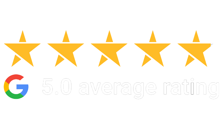 Google 5.0 average rating with five gold stars