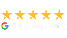 Google 5.0 average rating with five gold stars