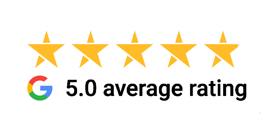 Google 5.0 average rating with five gold stars
