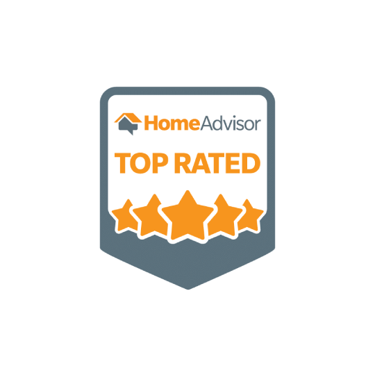 HomeAdvisor Top Rated badge with orange stars on a gray shield