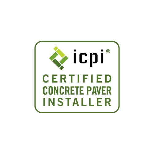 ICPI Certified Concrete Paver Installer logo in green and black on white
