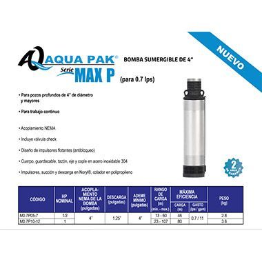 Bomba sumergible de 4 pulgadas para .07 lps