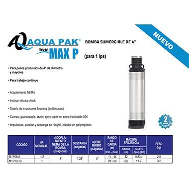 Bomba sumergible de 4 pulgadas para 1 LPS