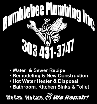 An ad for bumblebee plumbing inc. shows a bee holding a wrench