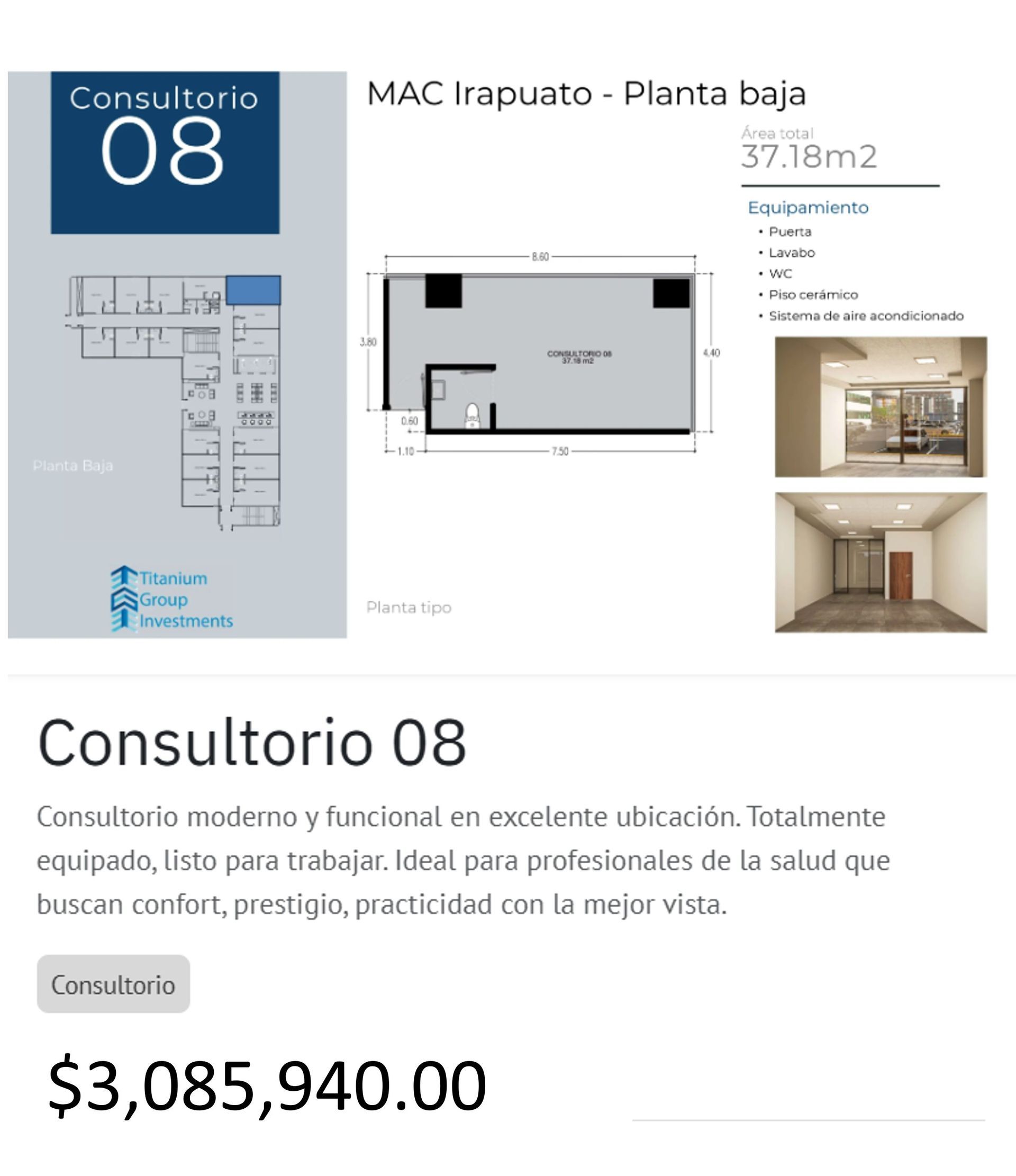 Los precios y disposición de los consultorios están sujetos a cambio sin previo aviso, esto por demanda