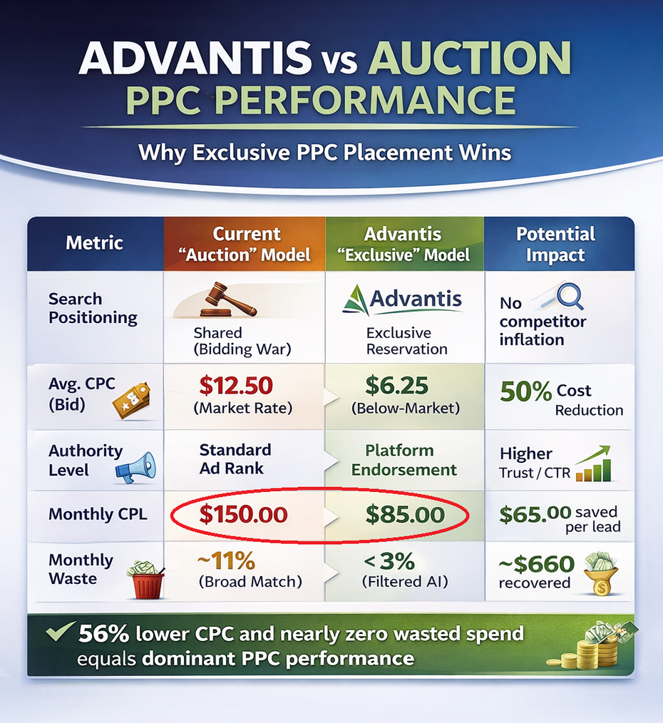 Current Google Ad  Performance vs. Advantis PPC