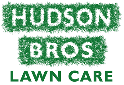 The Hudson Bros Lawn Care logo, with the company name appearing in white text styled like grass on green rectangular backgrounds.