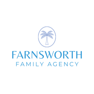 Logo for Farnsworth Family Agency featuring a blue palm tree inside an oval above the company name in blue text.