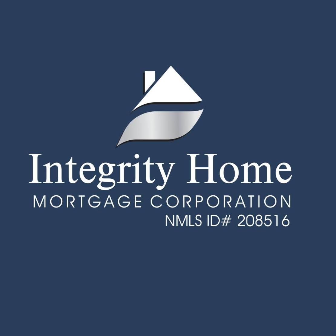 Logo for Integrity Home Mortgage Corporation, featuring a stylized silver house icon on a navy blue background.